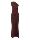 Elisabetta Franchi One-shoulder Draped Gown In Brown