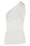 Elisabetta Franchi One-shoulder Top In Lightweight Jersey Fabric In Neutrals