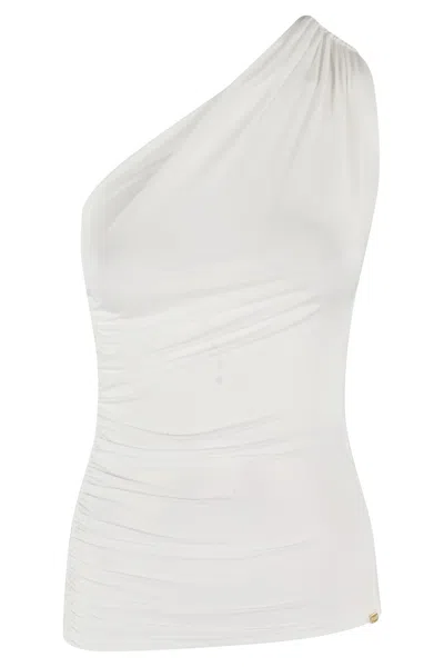 Elisabetta Franchi One-shoulder Top In Lightweight Jersey Fabric In White