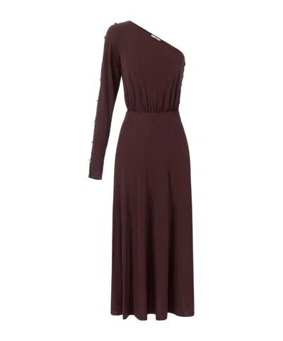 Elisabetta Franchi One-shoulder Dress In Jersey Fabric With Buttons In Cocoa