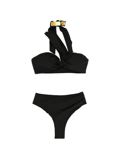 Elisabetta Franchi Bikini Set Halter Neck Gold Tone Twist In Black