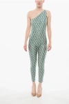 Elisabetta Franchi One-shoulder Jumpsuit With Monogram Motif In Green