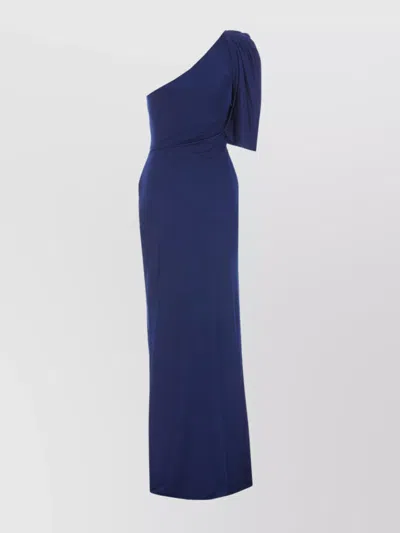 Elisabetta Franchi One Shoulder Maxi Dress With Asymmetrical Detail In Blue