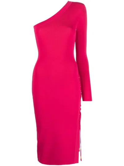 Elisabetta Franchi Fucshia One-shoulder Knitted Dress In Fucsia