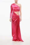 Elisabetta Franchi One Shoulder Satin Dress With Cut-outs In Pink