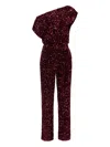 Elisabetta Franchi Chenille Jumpsuit Embroidered With Sequins In Red