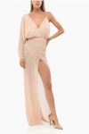Elisabetta Franchi One-shoulder Sequined Dress With Jewel Strap In Neutral