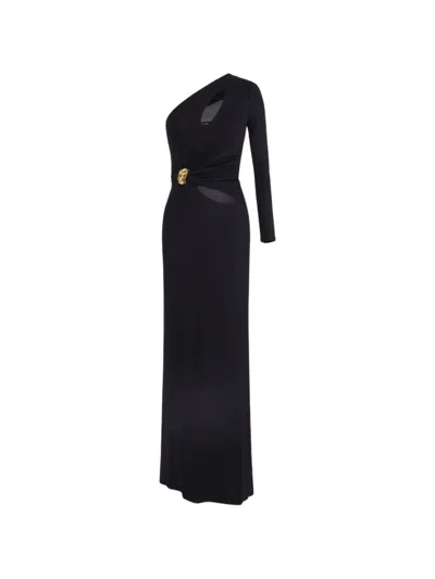 Elisabetta Franchi One-shoulder Long Dress With Accessory Detail At Th In Black