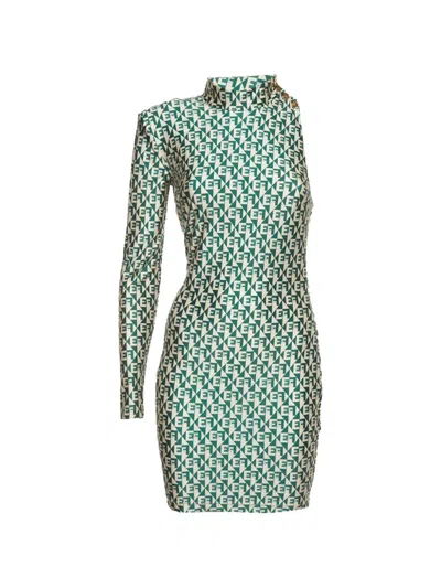 Pre-owned Elisabetta Franchi One-shoulder Mini Dress In Green