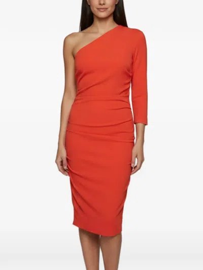 Pre-owned Elisabetta Franchi One-shoulder Ruched Midi Dress In Orange