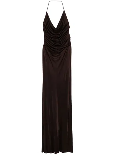 Elisabetta Franchi Open-back Jersey Maxi Dress In Brown