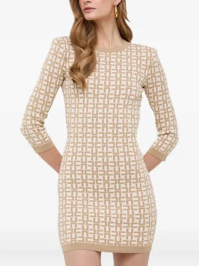 Elisabetta Franchi Open Back Patterned Dress In Brown