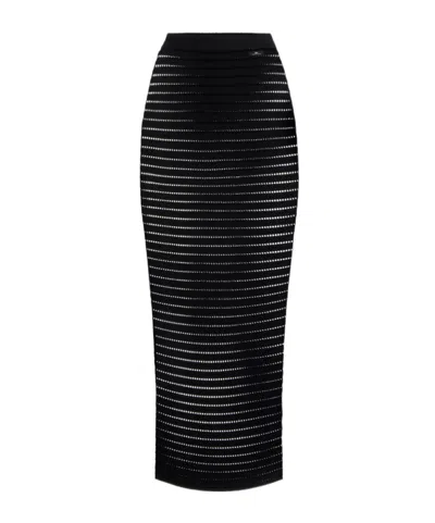 ELISABETTA FRANCHI ELISABETTA FRANCHI LOGO PATCH OPEN-KNIT SKIRT
