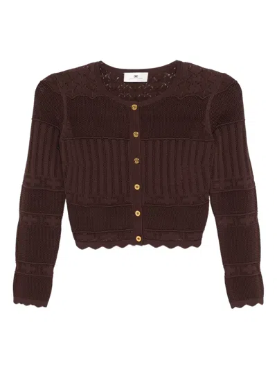 Elisabetta Franchi Openwork-embroidered Cardigan In Brown