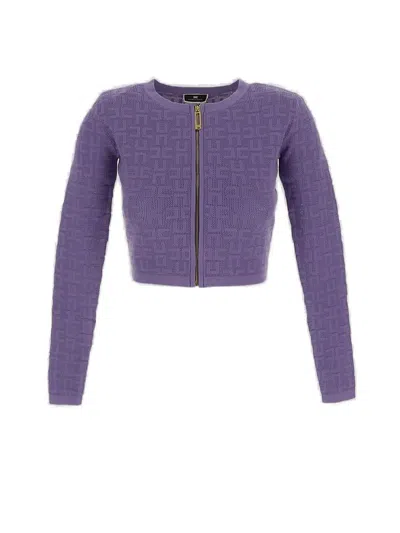 Elisabetta Franchi Openwork Knit Mini Cardigan In Purple