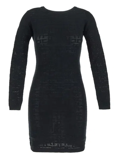 Elisabetta Franchi Openwork Knit Mini Dress In Black