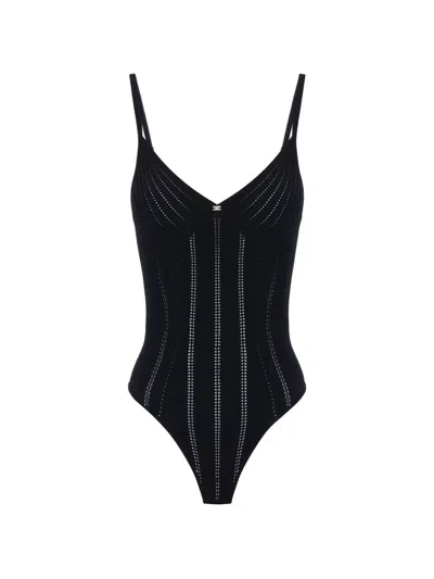 Elisabetta Franchi Openwork-knit Bodysuit In Black