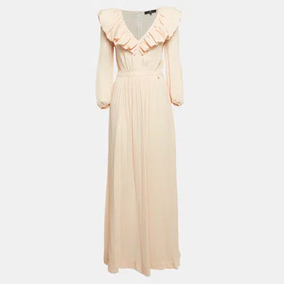Pre-owned Elisabetta Franchi Orange Checks Crepe Maxi Dress Xl