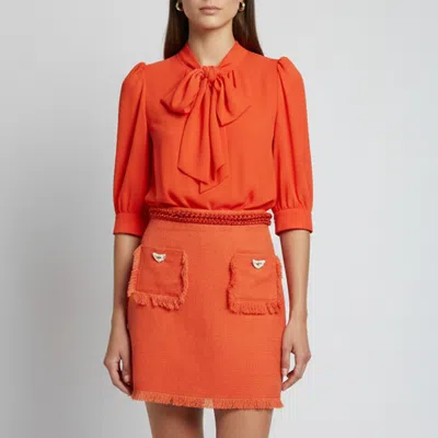 Pre-owned Elisabetta Franchi Orange Crepe And Tweed Detachable Blouse And Skirt Set M