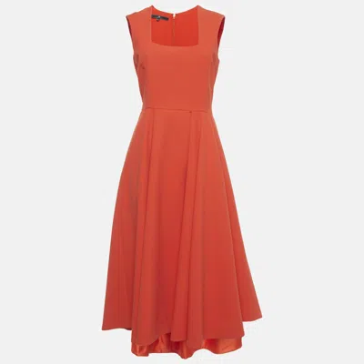Pre-owned Elisabetta Franchi Orange Crepe Shoulder Detail Sleeveless Midi Dress M