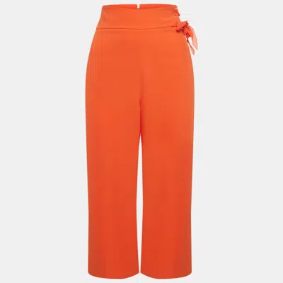 Pre-owned Elisabetta Franchi Orange Crepe Wide Leg Trousers S
