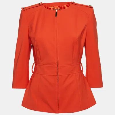 Pre-owned Elisabetta Franchi Orange Crepe Zip-up Jacket M