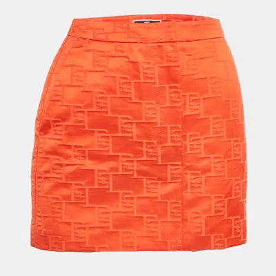 Pre-owned Elisabetta Franchi Orange Jacquard Satin Mini Skirt S