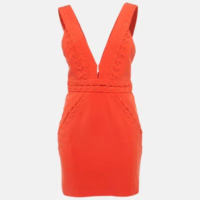 Pre-owned Elisabetta Franchi Orange Jersey Lace-up Mini Dress M