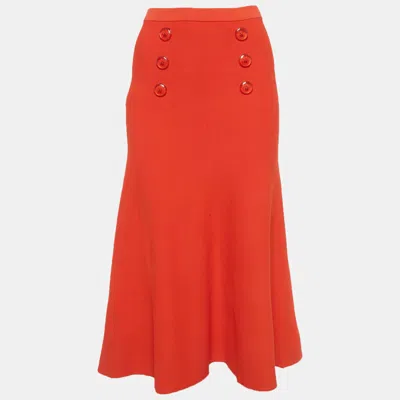 Elisabetta Franchi Orange Knit Flared Midi Skirt