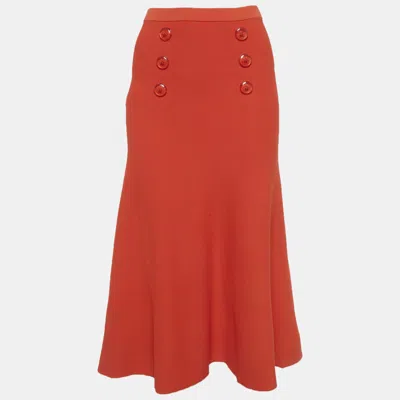 Pre-owned Elisabetta Franchi Orange Knit Flared Midi Skirt M