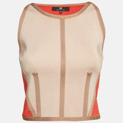 Pre-owned Elisabetta Franchi Orange Knit Sleeveless Top M