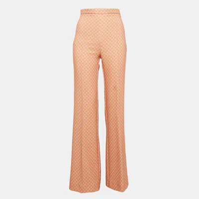 Pre-owned Elisabetta Franchi Orange Printed Crepe High Rise Trousers S