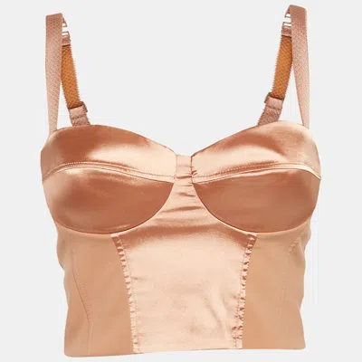 Pre-owned Elisabetta Franchi Orange Satin Strappy Bustier Top S