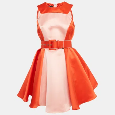 Pre-owned Elisabetta Franchi Orange/pink Satin Flared Mini Dress M