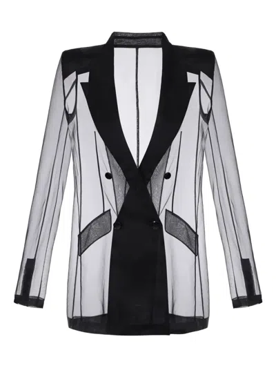 Elisabetta Franchi Organza Blazer In Black