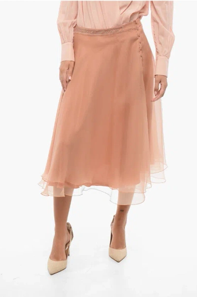 Elisabetta Franchi Organza Flared Skirt With Logoed Band