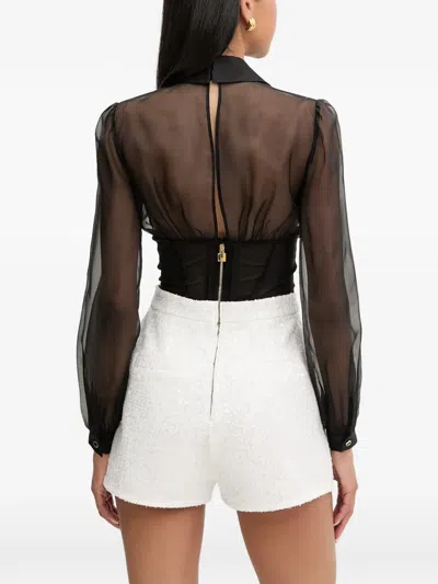 Elisabetta Franchi Organza Sequin-embellished Romper Suit In Black