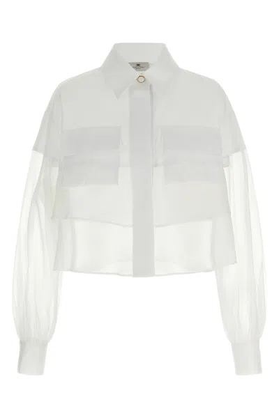 Elisabetta Franchi Organza Shirt Long Sleeves Buttoned Cuffs Pockets In White