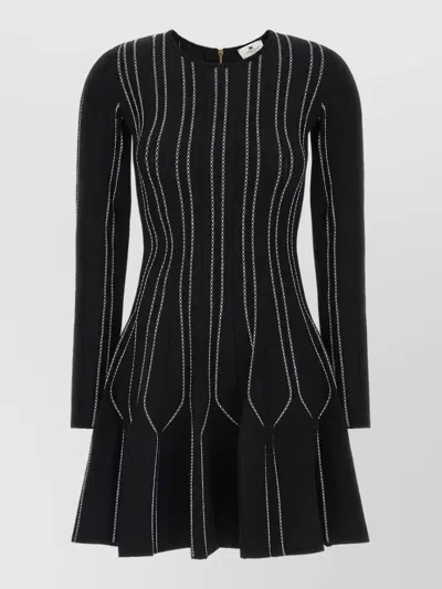 Elisabetta Franchi Origami Knit Long-sleeve Mini Dress In Black