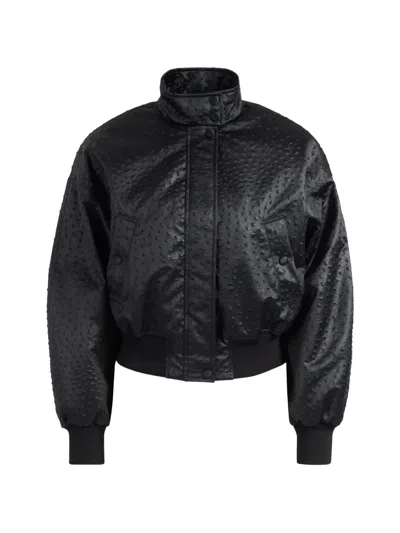 Elisabetta Franchi Ostrich-effect Bomber Jacket In Black