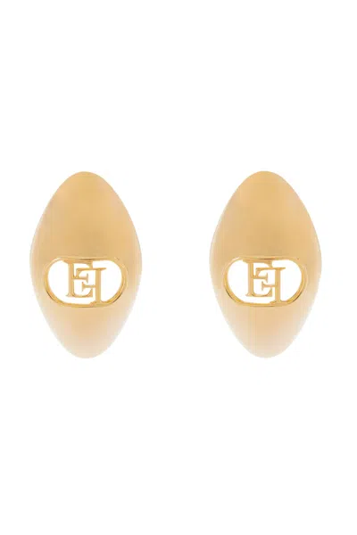 Elisabetta Franchi Oval Earrings With Logo In Oro Giallo