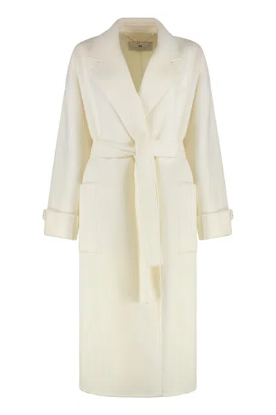 Elisabetta Franchi Overcoat Made Of A Wool Blend Fabric. In White
