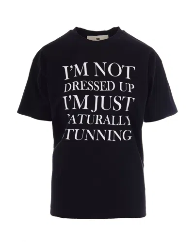 Elisabetta Franchi Oversized Black Jersey T-shirt With Contrasting Lettering