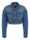 Elisabetta Franchi Oversized Cropped Denim Jacket In Blue