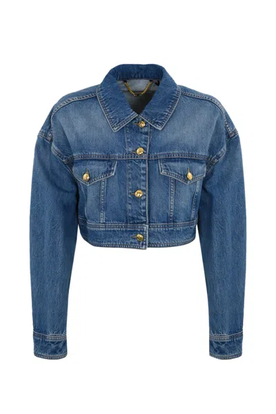 Elisabetta Franchi Oversized Cropped Denim Jacket In Blue