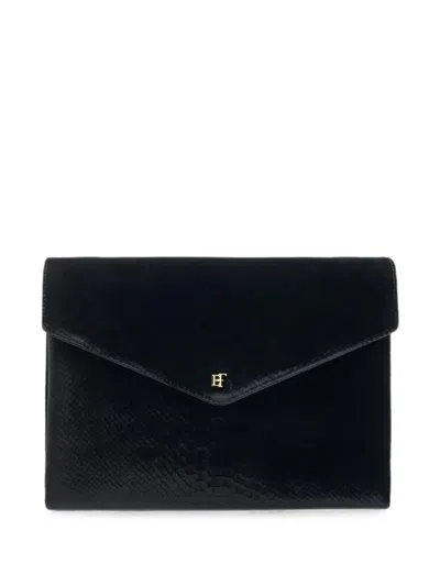 Elisabetta Franchi Over-the-shoulder Bag Made From Velvet With A Crocodile Print Texture In Black