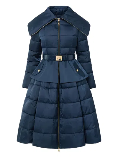 Elisabetta Franchi Padded Circle-skirt Down Coat In Blue