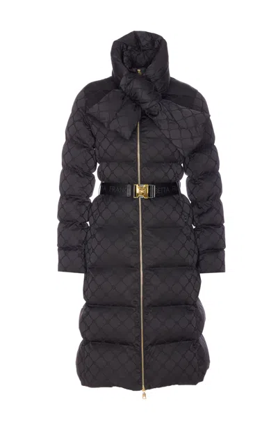 Elisabetta Franchi Quilted Coat With Belt And High Collar In Black
