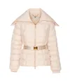 Elisabetta Franchi Short Down Jacket With Belt In Neutral