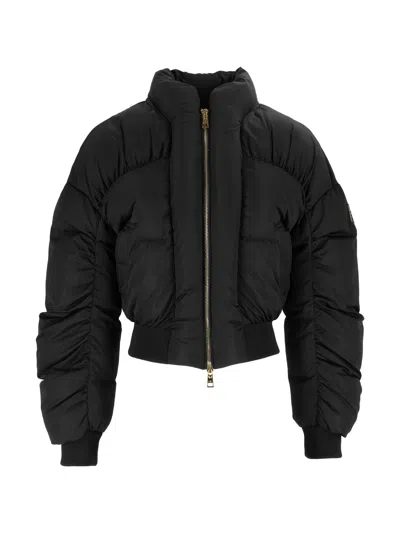 Elisabetta Franchi Quilted Cropped Puffer Jacket With High Neck And Contrast Logo In Black